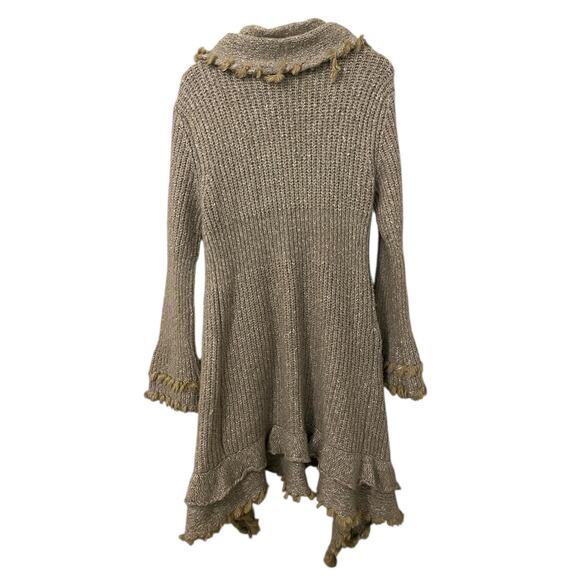 Escio Anthropologie Long Cardigan Sweater Medium Wool Blend Ruffle Fringe Boho - Picture 2 of 10
